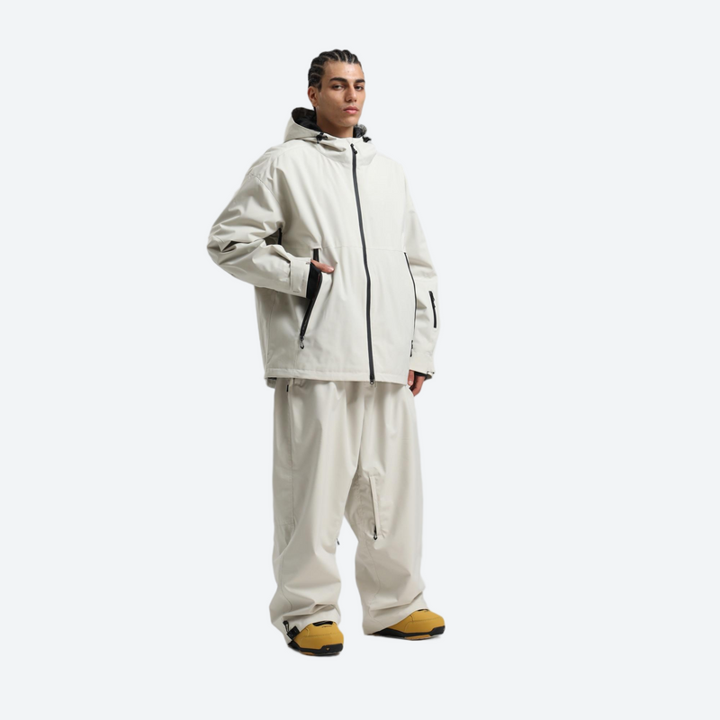 Men's waterproof 2L snow jacket and pants - cream jacket with cream pants, for skiing and snowboarding