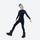 Kids' merino wool base layer suit - black kids merino wool base layer suit with goggles cap and boots, stride pose view