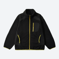 
                  
                    Warm textured fleece jacket with contrast zip - black honeycomb fleece jacket with yellow zip, for travel and daily commute
                  
                