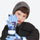 Kids' snow gloves and cord mittens for winter - blue dinosaur print kids snow gloves on boy, for skiing and snowboarding