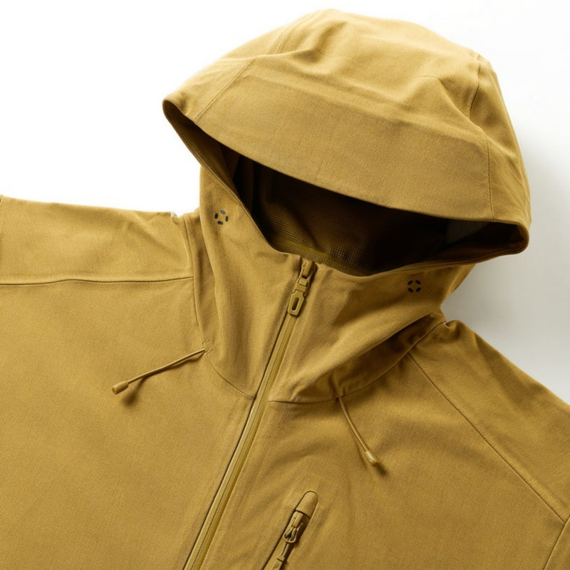Breathable seamless bonded ski jacket with hood - mustard, hood product close-up detail, for cold-weather winter sports