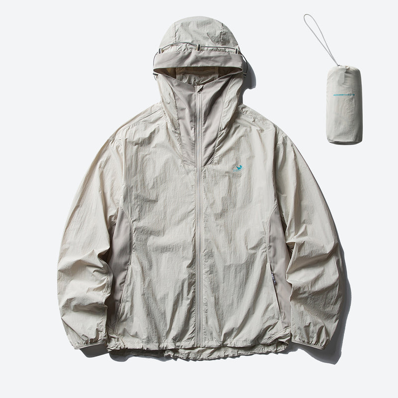 Packable hooded sun jacket for outdoor - cream white sun jacket, for beach and summer trips
