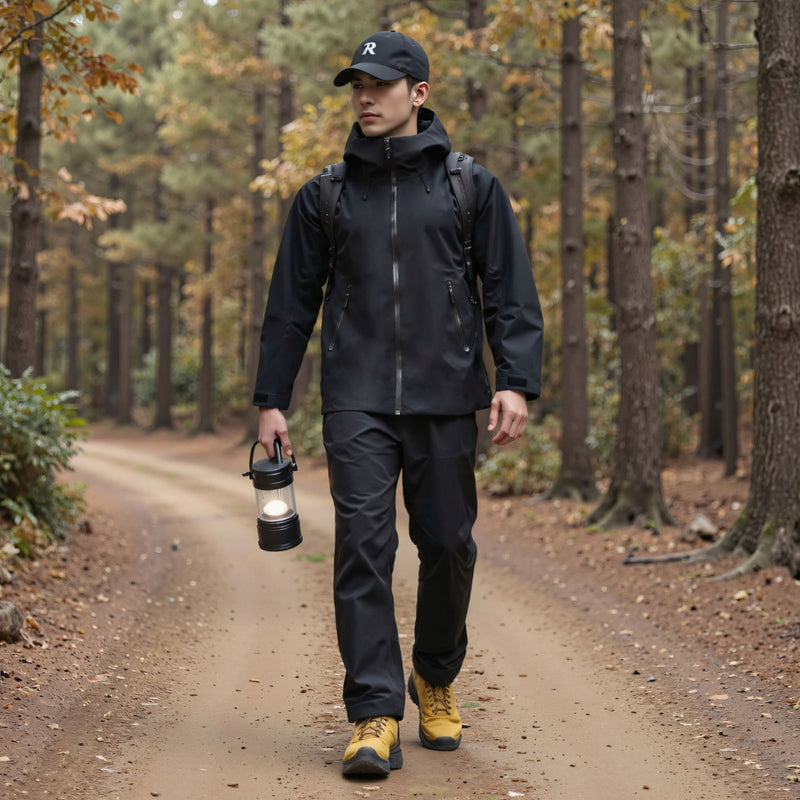 Men's waterproof hardshell rain jacket with vents - black hardshell jacket, for skiing and snowboarding