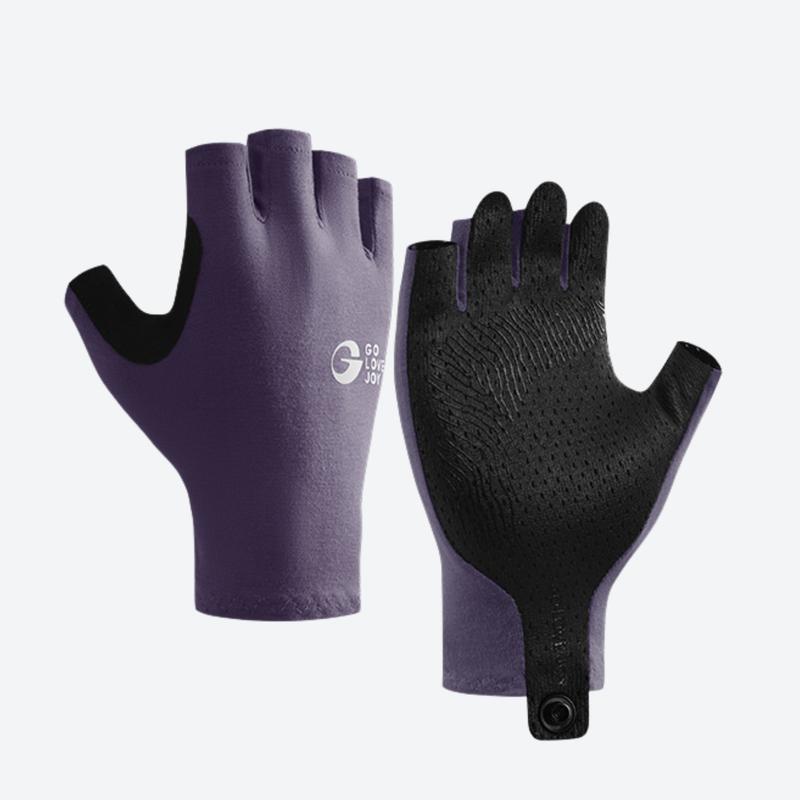 Merino wool full finger and half finger hiking gloves - merino wool half finger hiking gloves pair, purple pair view