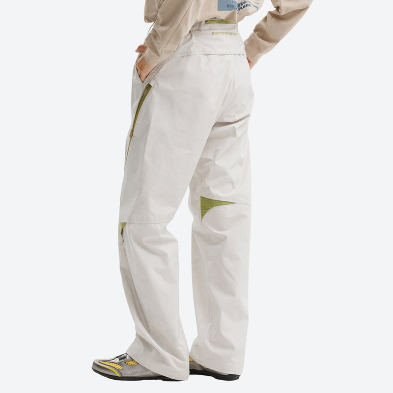 Breathable quick-dry trail pants with cargo pockets - white cargo hiking pants with green accents