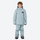 Kids snowboard jacket and pants with snow gaiters - light blue kids jacket with light blue pants, on-model front view