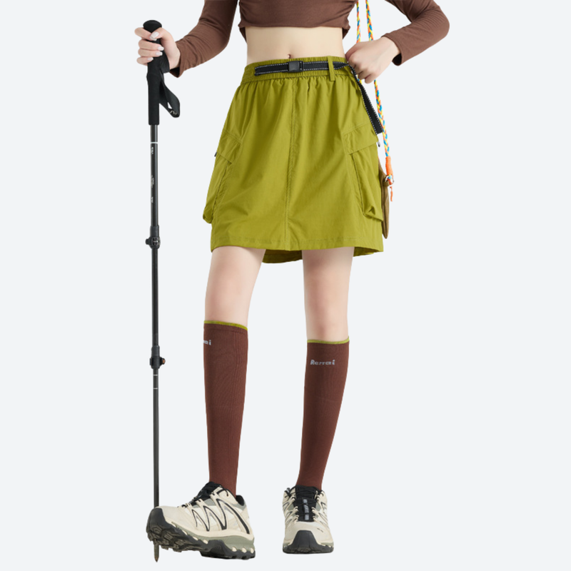 Women's cargo skort with built-in shorts - olive green cargo skort with built-in shorts, for travel and city walks