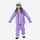Kids snowboard jacket and pants with snow gaiters - lavender kids jacket with lavender pants, front view with arms out