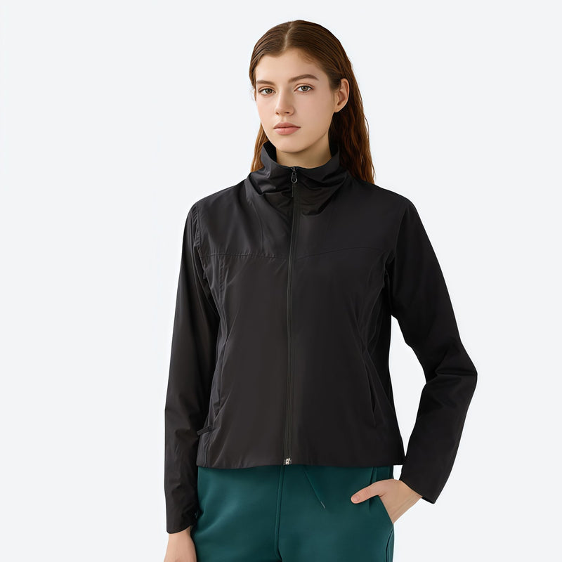 Women's fleece softshell jacket with stand collar - black softshell jacket, for travel and daily commute