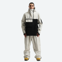 
                  
                    Men's waterproof 2L snow jacket and pants - cream and black colorblock jacket with cream pants, on-model full-body front view
                  
                