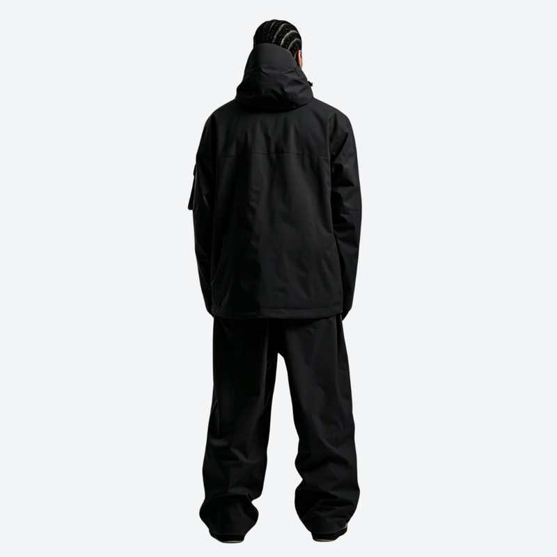 Men's breathable 2-layer snowboard jacket and pants - black jacket with black pants, for skiing and snowboarding