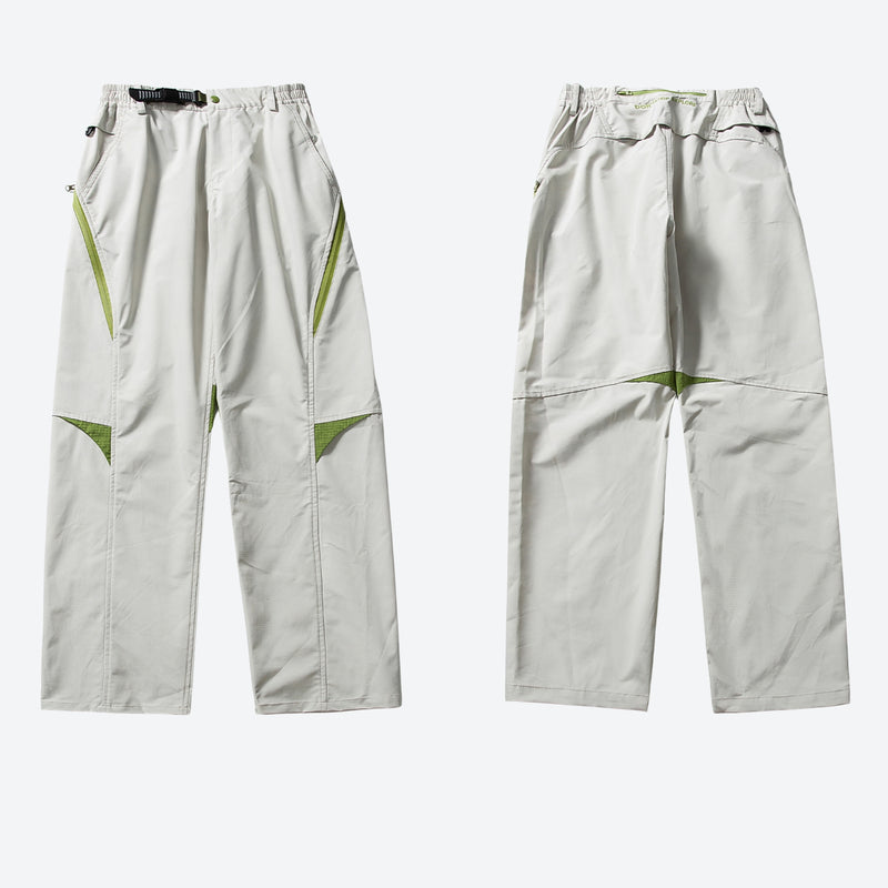 Lightweight water-repellent hiking pants with reflective prints - white cargo hiking pants with green accents