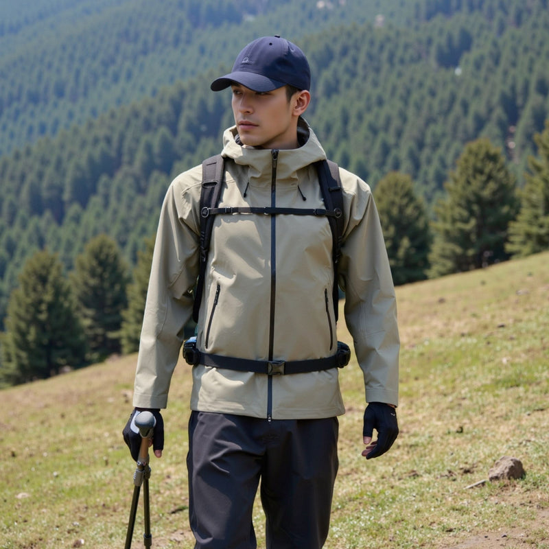 Men's breathable hard shell ski jacket with pit zips - olive hardshell jacket, for cold-weather outdoor wear