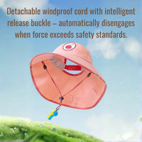 
                  
                    Kids wide brim sun hat with whistle drawstring - pink kids sun hat, for travel and city walks
                  
                