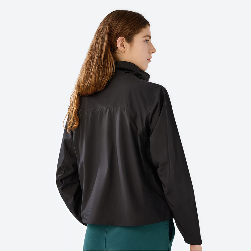 Women's slim fit windproof softshell ski jacket - black softshell jacket, for spring autumn and winter wear