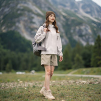 
                  
                    Women's breathable 3-layer shell with waist cinching fit - white hardshell jacket, for mountain and forest outings
                  
                