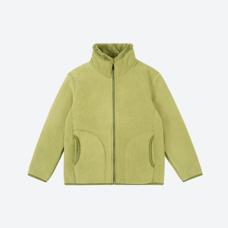 Kids' soft warm fleece jacket with hand pockets - purple and lime kids fleece jacket with stand collar