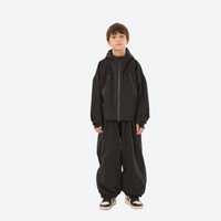 
                  
                    Youth 3-layer ski suit with bib pants - black, kids on-model full-body front view, for youth snow play and sledding
                  
                