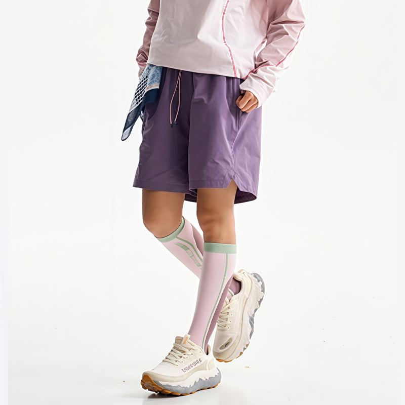 Water-repellent nylon shorts for outdoor - purple quick-dry shorts with scarf at waist, for warm-weather trekking