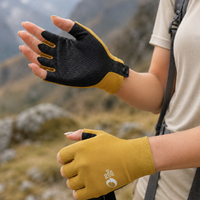 
                  
                    Merino wool full finger and half finger hiking gloves - mustard merino wool half finger gloves, on-off wear view
                  
                