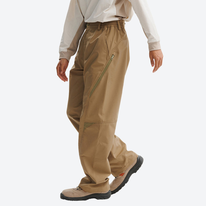 Unisex water-repellent cargo hiking pants - tan brown cargo hiking pants with cream top, for camping and outdoor weekends