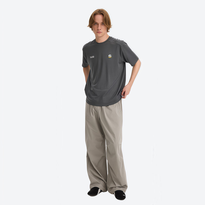 Unisex UPF50 water-repellent cargo pants - light gray wide-leg cargo pants with gray tee, UPF50 fabric blocks sun