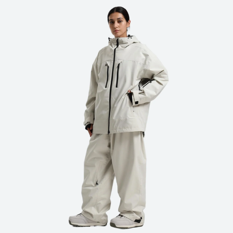 Women's waterproof 2L snow jacket and pants - white jacket with white pants, for resort and street wear