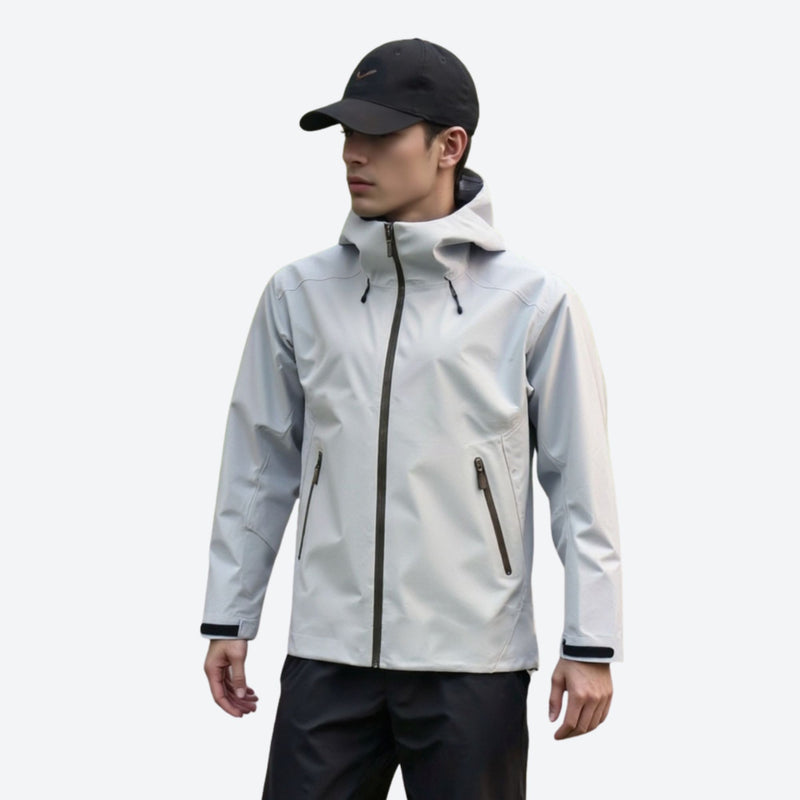 Men's 3L hardshell jacket with fully taped seams - light gray hardshell jacket, for skiing and snowboarding