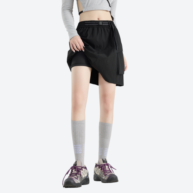 Women's cargo skort with built-in shorts - black cargo skort with built-in shorts, for hiking and trail walking