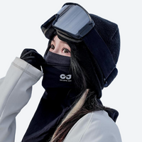 
                  
                    Black ski facemask neck gaiter for snow sports - black facemask on women in black cap with goggles, for winter mountain trips
                  
                