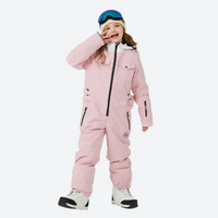 
                  
                    Kids one-piece snowboard suit with snow gaiters - pink kids one-piece snow suit, for family resort trips
                  
                