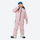 Kids one-piece snowboard suit with snow gaiters - pink kids one-piece snow suit, for family resort trips
