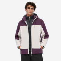
                  
                    Unisex waterproof 3L 3-in-1 hardshell jacket - purple white colorblock jacket with fleece liner, for skiing and snowboarding
                  
                