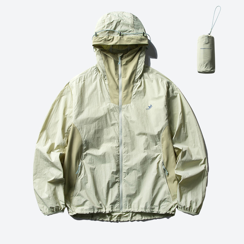 Packable hooded sun jacket for outdoor - cream yellow sun jacket, for beach and summer trips