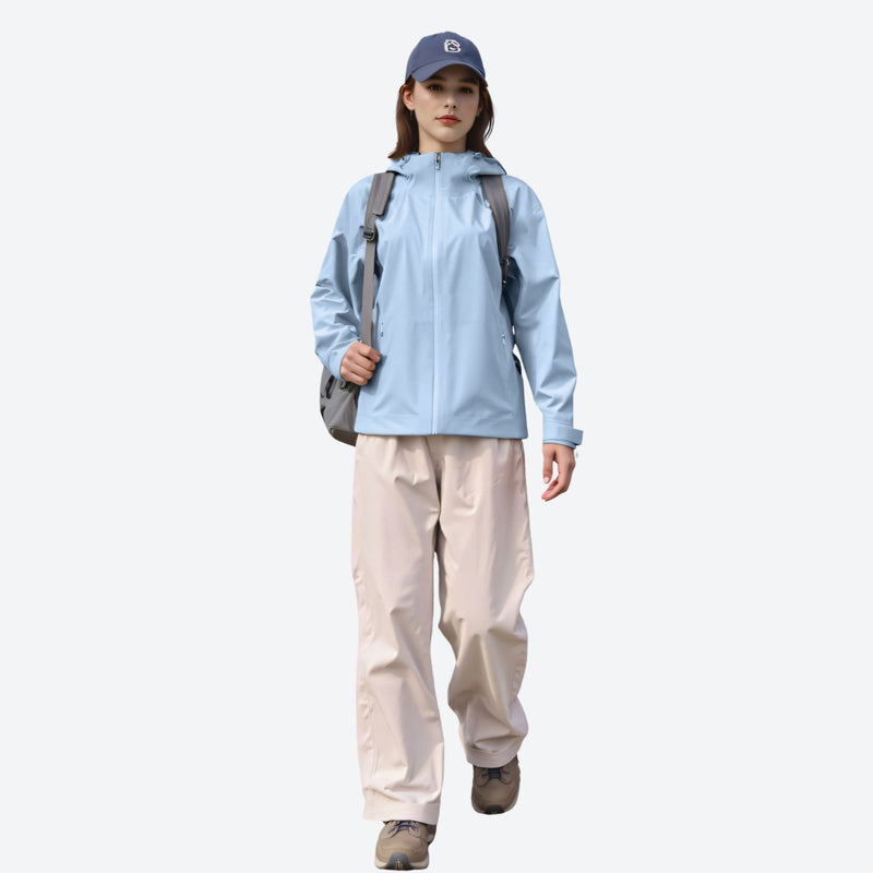 Women's lightweight hardshell rain jacket for trail - ice blue hardshell jacket, for mountain and forest outings