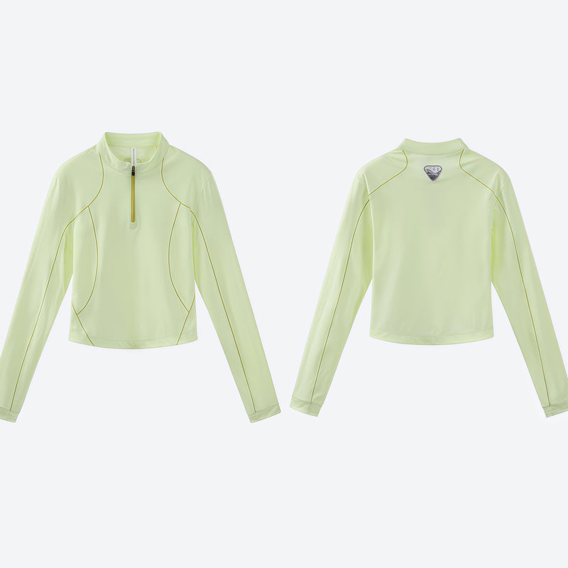 Women's fitted quick-dry breathable tee - lime cream half-zip long sleeve tee, for travel and city walks