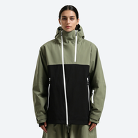 
                  
                    Women's colorblock ski jacket set - olive green and black colorblock, on-model front view, for cold-weather winter sports
                  
                