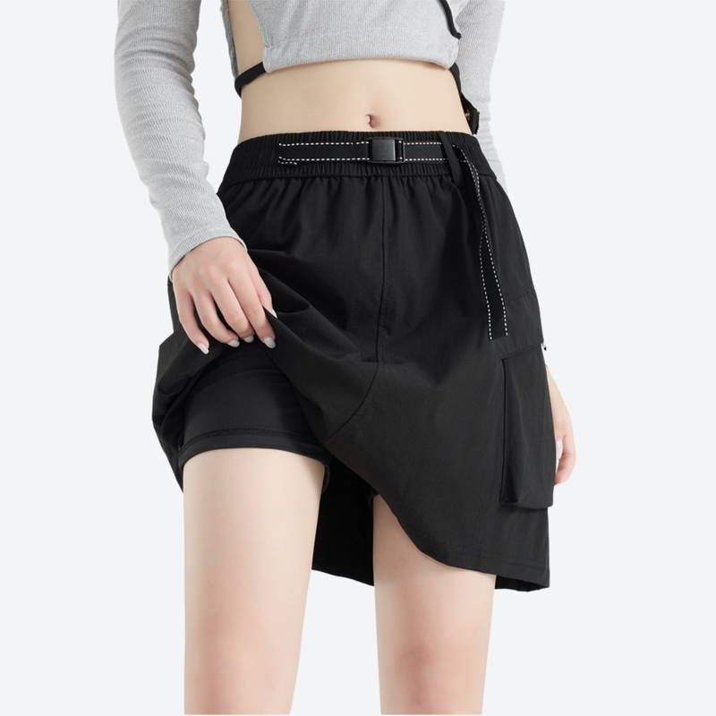 Women's cargo skort with built-in shorts - black cargo skort with built-in shorts, for warm-weather trekking