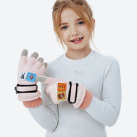 
                  
                    Kids' warm snow gloves with fleece lining - pink kids snow gloves on girl, front show view, for resort ski days
                  
                