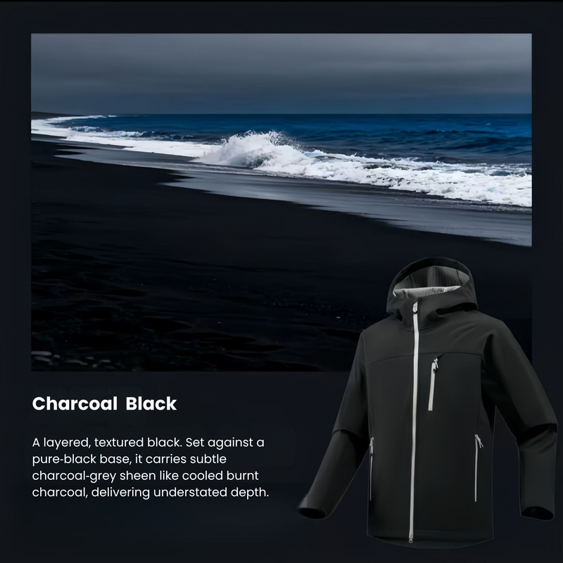 Breathable windproof softshell ski jacket with grid fleece - charcoal black, for resort and street wear