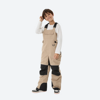 
                  
                    Youth 3-layer ski suit with bib pants - tan bib pants with black knee patches, for kids skiing and snowboarding
                  
                