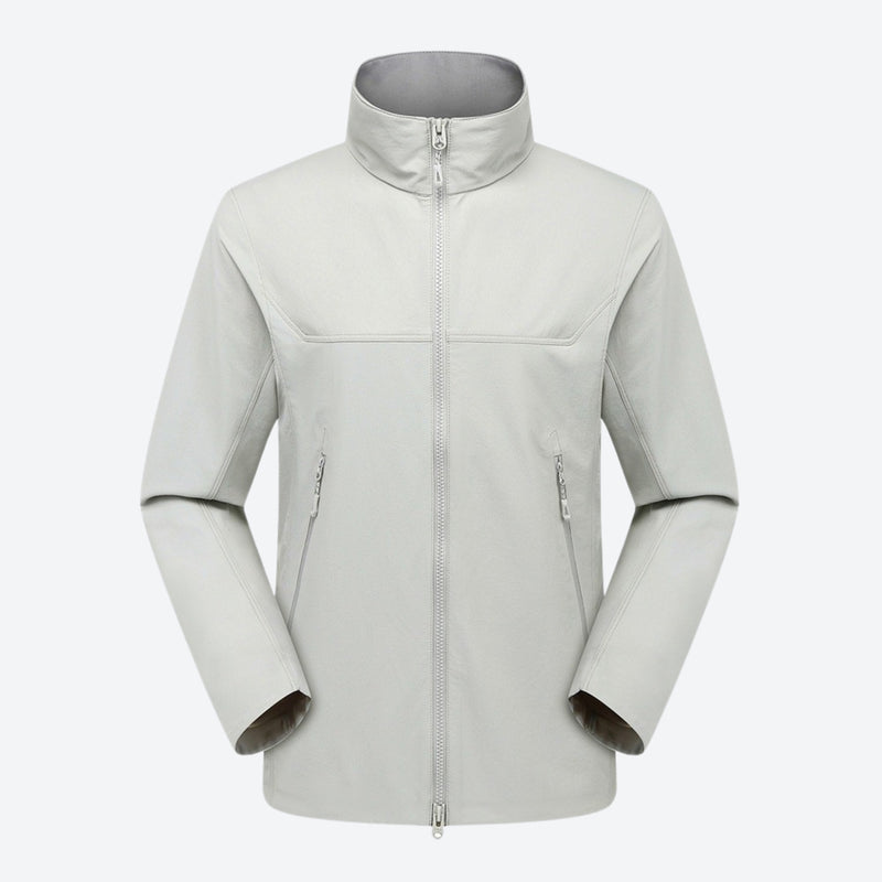 Men's breathable water-repellent softshell shell - light gray softshell jacket, for camping and outdoor wear