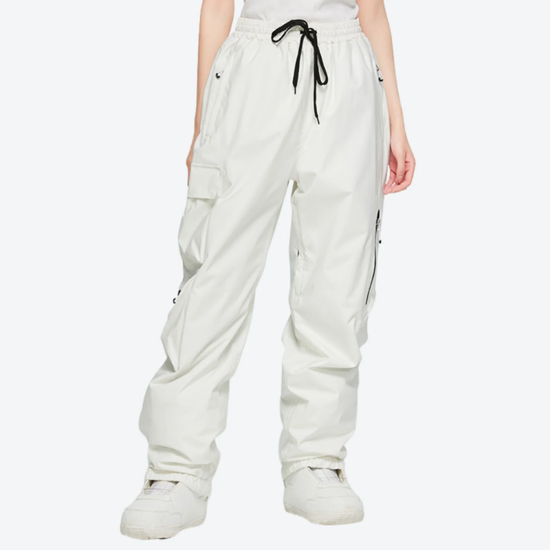 Women's 2-layer snowboard jacket and pants - white snow pants, on-model front view, for cold-weather winter sports