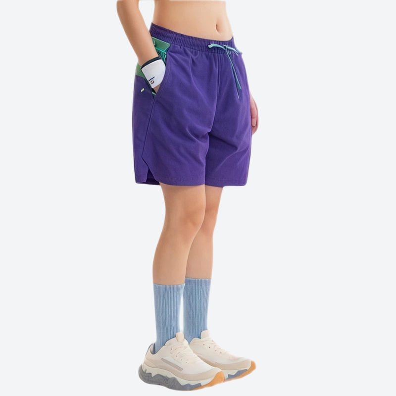 Lightweight trail shorts with back pocket - purple water-repellent shorts with drawcord waist, for hiking and trail walking