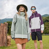 
                  
                    Unisex skin-friendly hardshell jacket for all seasons - gray and purple colorblock jackets, for spring autumn and winter wear
                  
                