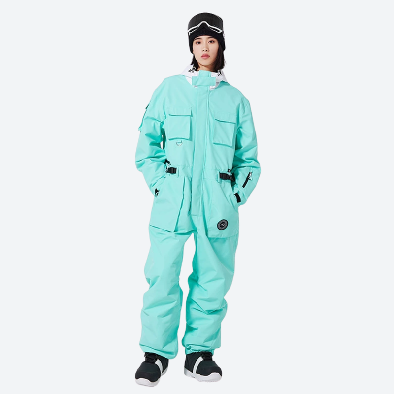Unisex 2-layer snowboard one-piece suit - mint green one-piece suit, for skiing and snowboarding