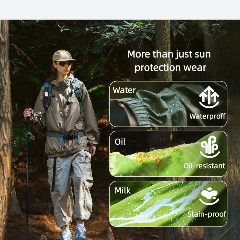 Water and oil resistant sun protection jacket - olive waterproof sun jacket on men, for camping and outdoor weekends