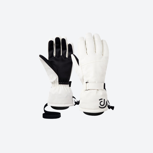 Touchscreen winter gloves for snow sports - white touchscreen snow gloves, pair front view, for winter mountain trips