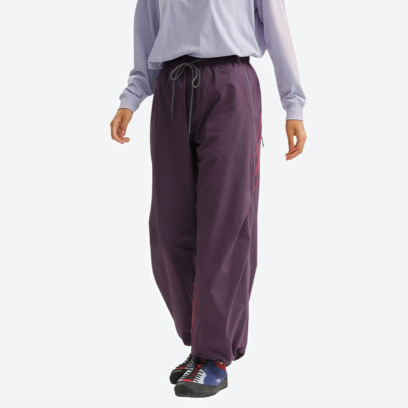 Unisex lightweight outdoor cargo pants - purple snow pants with lavender top, for camping and travel