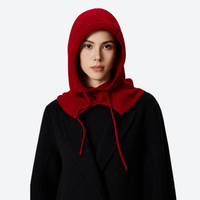 
                  
                    Knitted merino balaclava with drawcord - red knitted merino wool balaclava, front angled view, for winter mountain trips
                  
                